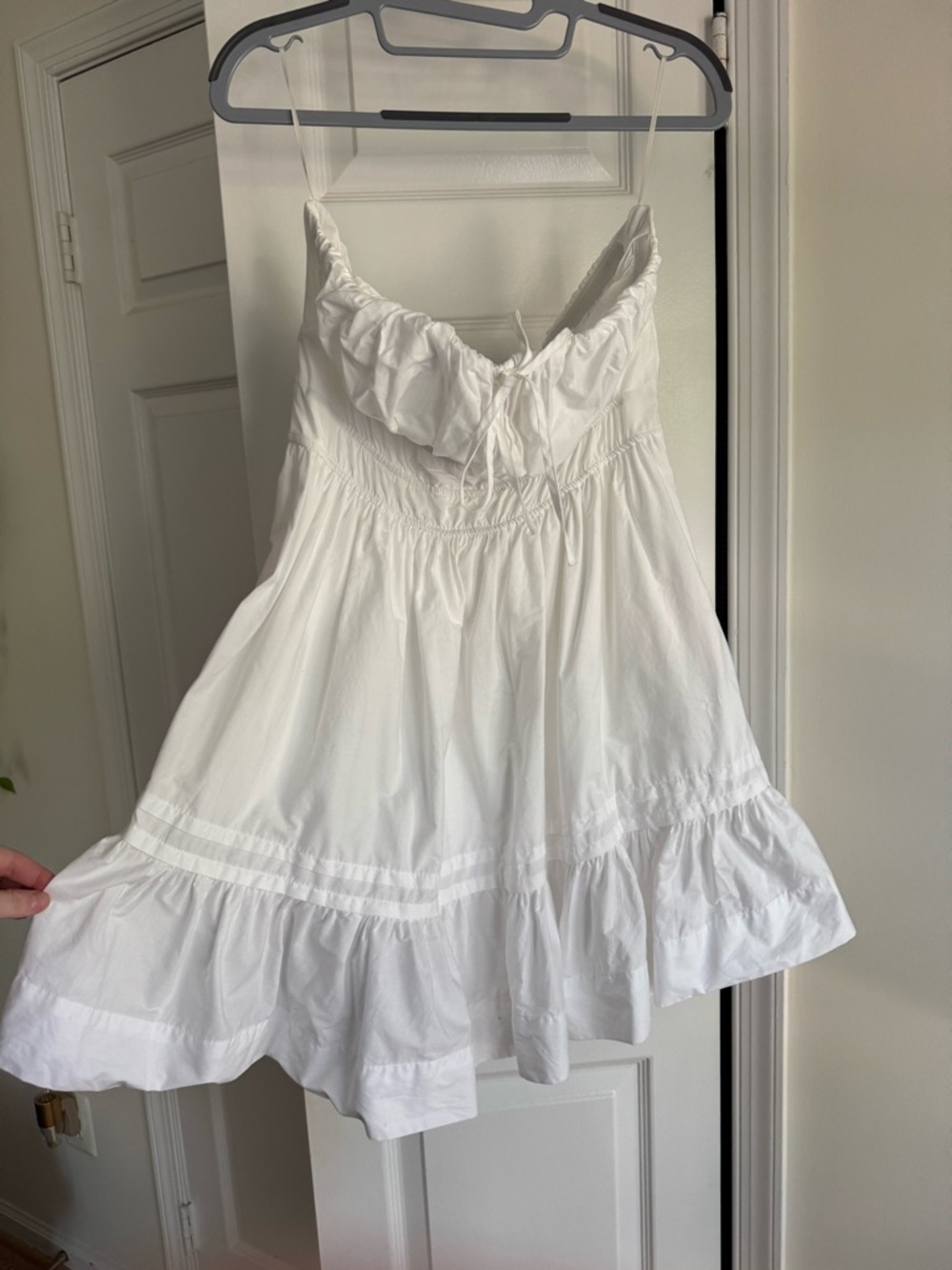 Anthropologie The Somerset Strapless Mini Dress White Size Large Smocked Cotton - Picture 7 of 7